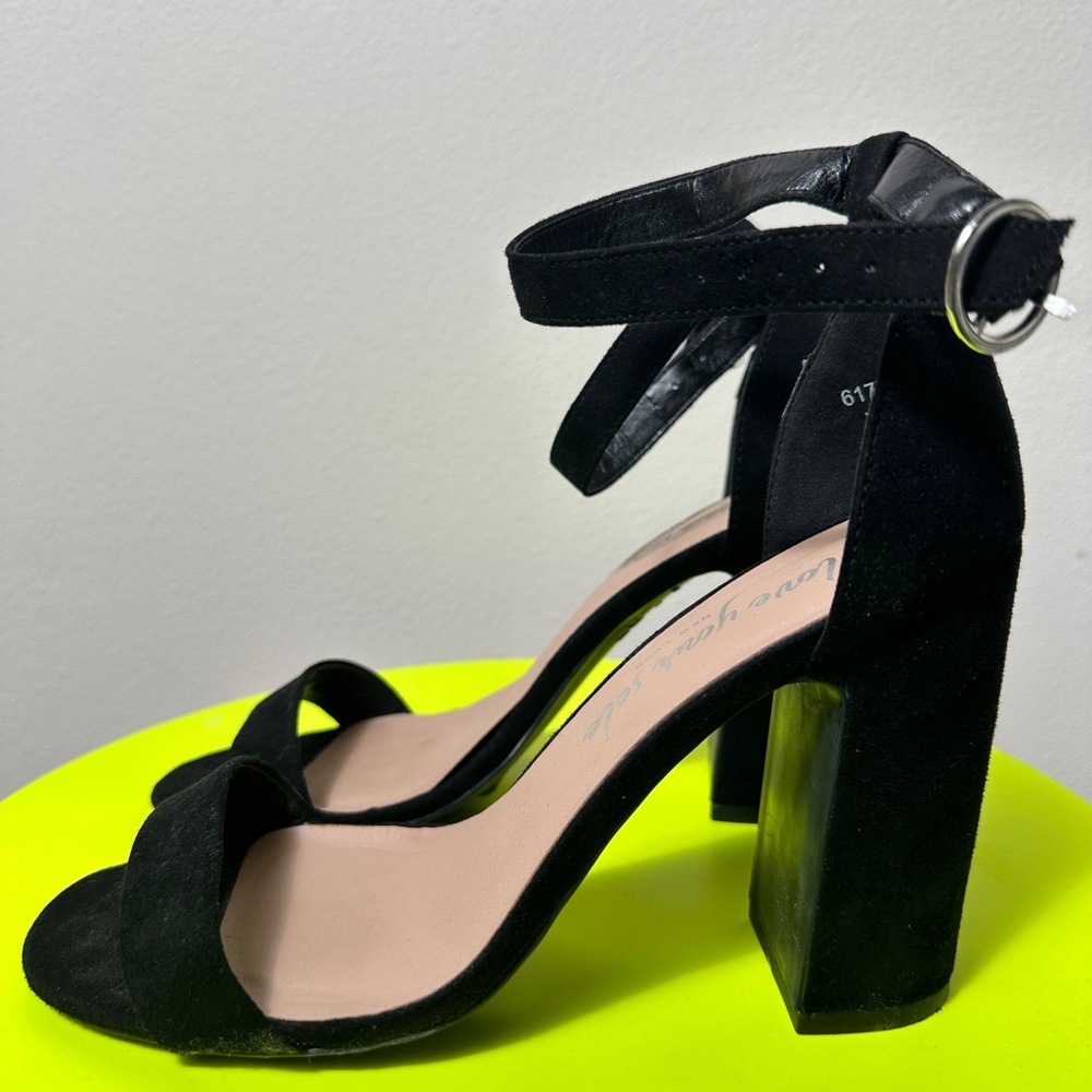 Black Block Heel Sandals with Ankle Strap